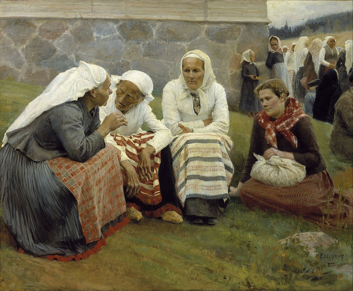 Alberts Edelfelts "Ruokolahti sievas pie baznīcas". 1887. g.